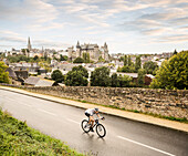 Caucasian man cycling outdoors