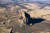Aerial view of rock formations, Shiprock, New Mexico, United States