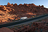 Motor home parked along road in Valley of Fire State Park, Nevada, USA