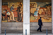 federal ministry of finance (bundesministerium fur finanzen), the mural made by the porcelain factory meissener is meant to represent the joy of all workers whom progress would lead to a brighter future, berlin, germany