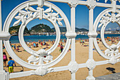 railing along la concha, universal symbol of the city, ondarreta beach, la concha bay, san sebastian, donostia, basque country, spain