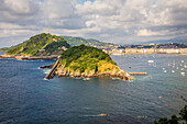 santa clara island seen from monte igueldo, san sebastian bay, san sebastian, donostia, basque country, spain