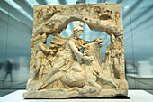 marble, relief representing mithra, iranian god of the sun sacrificing the bull, gallery of time, museum of the louvre, lens (62), nord-pas-de-calais, france