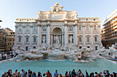 trevi fountain, fontana de trevi, with many tourists around, rome, italy, europe