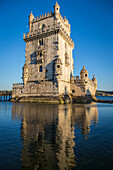the belem tower, built in the 16th century to protect the entrance to the port of lisbon, the tower is listed as a world heritage site by unesco, lisbon, portugal