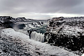 Gulfoss Waterfall in southern Iceland in Winter, Golden Circle, Iceland, Northern Europe