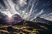 Blick auf die Coburger Hütte, Mieminger Kette, Zugspitze Region, Alpen, Tirol, Österreich