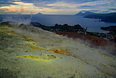 Sulphur and fumaroles smoke on volcano Gran Cratere, Vulcano Island, Aeolian Islands, UNESCO World Heritage Site, north of Sicily, Italy, Mediterranean, Europe