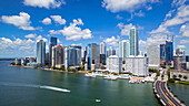 View from Brickell Key, a small island covered in apartment towers, towards the Miami skyline, Miami, Florida, United States of America, North America