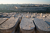 Tombstones on the Mount of Olives with the Old City in Background, Jerusalem, Israel, Middle East