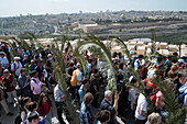 Palm Sunday catholic procession, Mount of Olives, Jerusalem, Israel, Middle East
