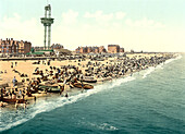 Sands and Revolving Tower, Yarmouth, England, Photochrome Print, circa 1900