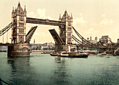 Tower Bridge, Open, London, England, UK, Photochrome Print, circa 1901