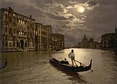 Gondola on Grand Canal by Moonlight, Venice, Italy, Photochrome Print, circa 1901