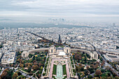 Aerial view of residential district and Palais de Chaillot seen from Eiffel Tower