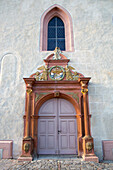 Church door at Kirchenburg fortified church in Altstadt old town