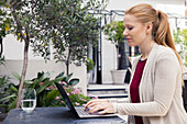 Writer using laptop computer outdoors