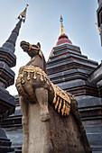 Pferde Statue vor schwarzer Pagode, Tempel Wat Phan Tao, Chiang Mai, Thailand, Südost Asien