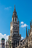 City hall and towers of the Church Frauenkirche, Dom zu Unserer Lieben Frau, Munich, Bavaria, Germany
