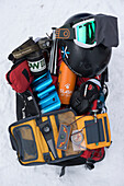 Winter backcountry backpack full of equipment