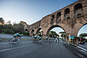 At Granfondo Campagnolo Roma cyclists pedaling immersed in the history and the magnificent scenery of the Colosseum and the Roman Forum. The group then passes through Piazza Venezia, Vittorio Emanuele Monument, the Capitol, Circus Maximus and Appia Antica