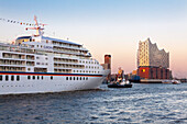 Cruise liner Europa  arriving at the harbour, Hamburg, Germany