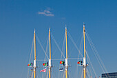 Matrosen halten die portugiesische Flagge, Segelschiff Santa Maria Manuela, Hamburg, Deutschland