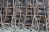 Drying fish traps in the harbour of Rönnang, Island Tjörn, Bohuslän, Västergötland, Götaland, South Sweden, Sweden, Scandinavia, Northern Europe, Europe