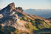 Black Tusk Mountain and Helm Lake as seen from Panorama Ridge in Garibaldi Provincial Park, British Columbia, Canada.