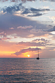 Sailing boat at sunset, Playa de Los Cristianos, Los Cristianos, Tenerife, Canary Islands, Spain, Europe