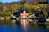 Fjord side cabins near Bergen, Hordaland, Norway, Scandinavia, Europe