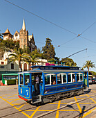 Tramvia Blau at Placa Dr. Andreu, historical tram to Tibidabo mountain, Barcelona, Catalunya, Catalonia, Spain, Europe