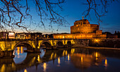 Rome, Lazio, Italy. Castle St. Angelo in the blue hour