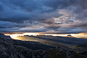 The Puez, Odle and Putia silhouette, Western Dolomites, South Tyrol, Bolzano, Italy.