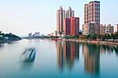 Kaohsiung, Taiwan. Panoramic view of the Love River of Kaohsiung from the bridge on Wufu Road