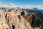 Rifugio Lagazuoi is one of the most elevated mountain inns in the Dolomites. Its spacious deck is so famous for the breathtaking views on the Dolomite peaks , UNESCO World Heritage. It is nestled on the summit of Mount Lagazuoi above Passo Falzarego, half