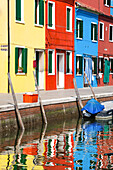 Classic view of the canal and colored houses in Burano. Venice, Veneto, Italy