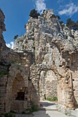 Ruins of St. Hilarion Castle in the Pentadaktylos mountains high above Girne,  North Cyprus