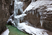 Eiszapfen in der Partnachklamm, bei Garmisch-Partenkirchen, Bayern, Deutschland