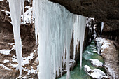 Eiszapfen in der Partnachklamm, bei Garmisch-Partenkirchen, Bayern, Deutschland