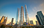 Skyscrapers of Lujiazui, Shanghai World Financial Center, Jin Mao Tower and Shanghai Tower, Shanghai, China, Asia