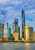 China, Shanghai City,The Bund and Pudong district skyline, Huangpu River.