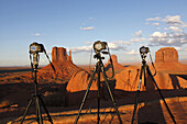 USA, Arizona, Navajo reservation, Monument Valley tribal park, sunset on the red mesas