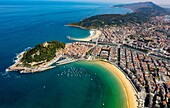Aerial view. La Concha Bay. Donostia. San Sebastian. Gipuzkoa. Basque Country. Spain.