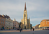 Novi Sad , Slobode Square (Trg Slobode) with St Mary's Church , River Danube , Serbia , Europe