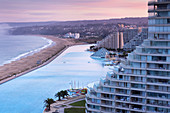 Chile, Algarrobo, San Alfonso del Mar, World´s largest man-made pool, elevated view, dawn.