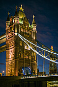 England, London, Tower Bridge, dusk.