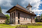 Romania, Bucovina Region, Bucovina Monasteries, Vatra Moldovitei, Moldovita Monastery, 16th century, exterior.