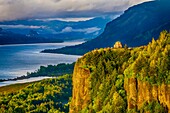 A view down the Columbia River gorge near sunset, Oregon, USA.