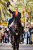 exhibicion de caballos y jinetes menorquines, caballeros de Es Migjorn, club hipico Sa Creueta, Día de las Islas Baleares, Palma, Mallorca, balearic islands, spain, europe.